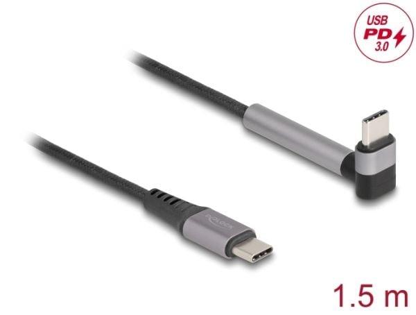 Delock USB 2.0-kabel USB Type-C hann til hann vinklet med stativfunksjon PD 3.0 60 W 1,5 m