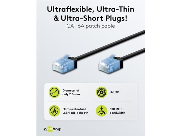 Goobay 74242, 15 m, Cat6a, U/UTP (UTP), RJ-45, RJ-45, Svart