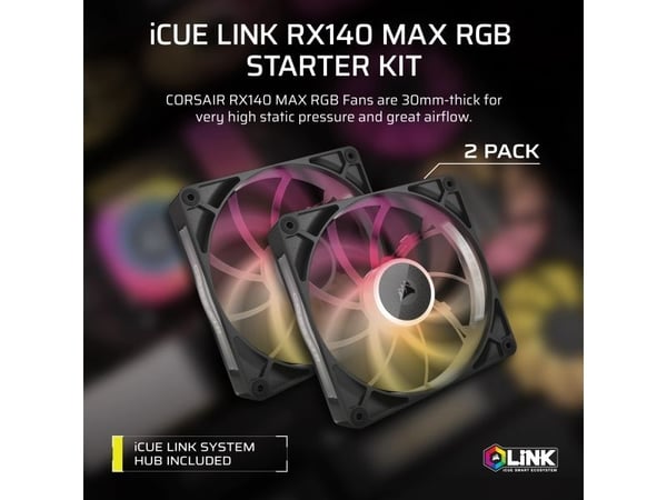 CORSAIR iCUE Link RX140 MAX RGB Starter Kit - Kabinettvifte - 140 mm - svart (en pakke 2)