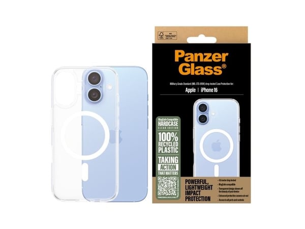 PanzerGlass ® HardCase Transparent w. White MagSafe iPhone 16, Suojus, Apple, Apple - iPhone 16, Läpinäkyvä