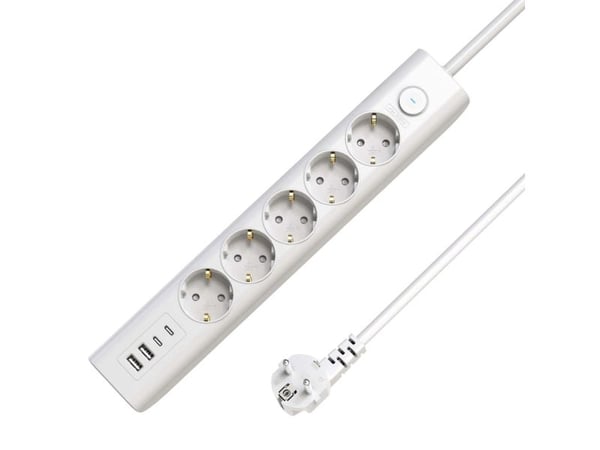 Microconnect MC-GRU00515WS-USB, 1,5 m, Sisätila, Tyyppi F, Valkoinen, VDE, RoHS, CE, 5 AC-pistorasia(a)