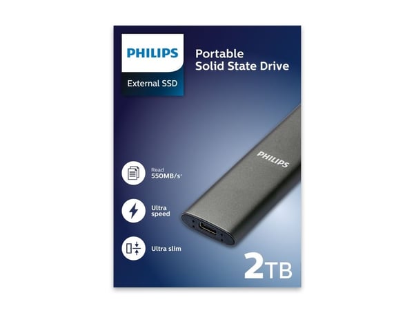 Philips FM02SS030P/00, 2 TB, USB Type-C, 3.2 Gen 1 (3.1 Gen 1), 550 MB/s, Grå