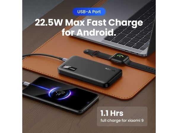 Ugreen - Strømbank - 10000 mAh - 20 watt - 3 A - PD 3.0, Fast Charge, QC 3.0 - 2 utgangskontakter (USB, USB-C)