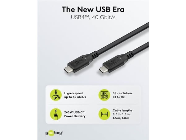 Goobay 74182, 0,5 m, USB C, USB C, USB4 Gen 2x2, 40 Gbit/sek., Lajittelu