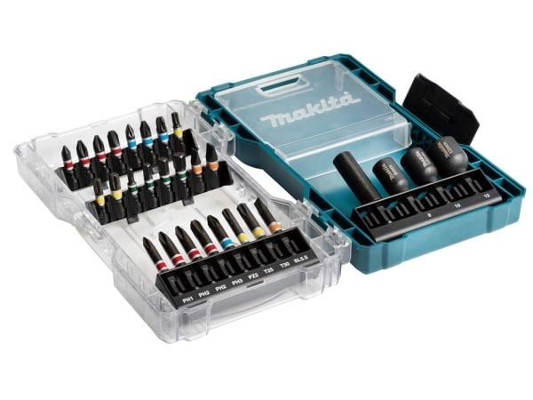 Makita - Sett med skrutrekkerbits og -sokler - 28 deler - torx, phillips, pozidriv, hex, slot
