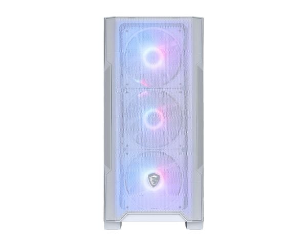 MSI MAG FORGE M100R - microATX-tårn gaming - sidepanel med vindu (herdet glass) - ingen strømforsyning (ATX) - hvit - USB/lyd