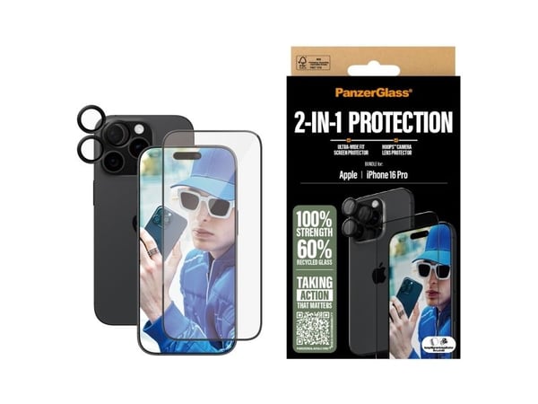 PanzerGlass - 2-i-1 beskyttelse - skjerm- / linsebeskytterkit for mobiltelefon - glass - rammefarge svart - for Apple iPhone 16 Pro