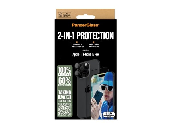 PanzerGlass - 2-i-1 beskyttelse - skjerm- / linsebeskytterkit for mobiltelefon - glass - rammefarge svart - for Apple iPhone 16 Pro
