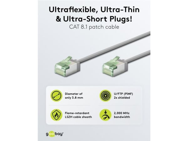 Goobay 74343, 0,15 m, Cat8.1, U/FTP (STP), RJ-45, RJ-45, Grå