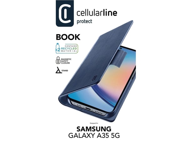 Cellular Line Galaxy A35 Lompakkokirja korttipaikalla, sininen