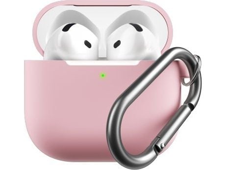 KeyBudz Elevate avaimenperä - silikoninen suojakotelo AirPods 4. sukupolvelle (vaaleanpunainen)