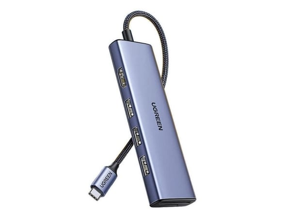 Ugreen 20956A, USB Type-C, HDMI, USB 3.0, 5000 Mbit/s, 3840 x 2160, Sølv, Rund kabel