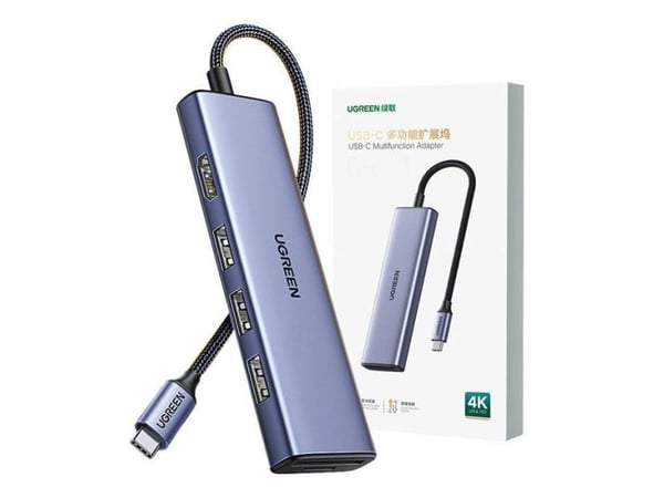 Ugreen 20956A, USB Type-C, HDMI, USB 3.0, 5000 Mbit/s, 3840 x 2160, Sølv, Rund kabel