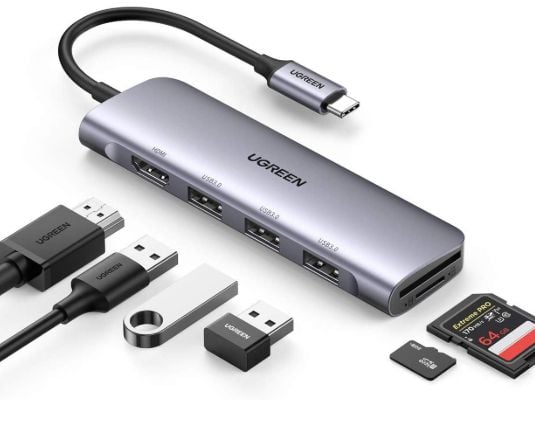 Ugreen 20956A, USB Type-C, HDMI, USB 3.0, 5000 Mbit/s, 3840 x 2160, Sølv, Rund kabel