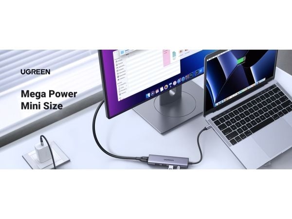 Ugreen 20956A, USB Type-C, HDMI, USB 3.0, 5000 Mbit/s, 3840 x 2160, Sølv, Rund kabel