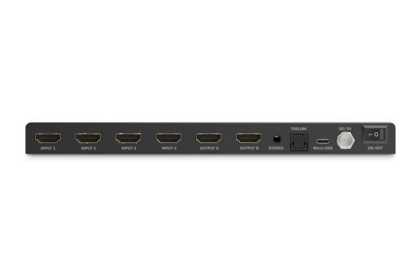 Digitus DS-55345, AV-matriseomskifter, 10,2 Gbit/sek., Sort, Metall, Knapper, Fjernkontroll, Status