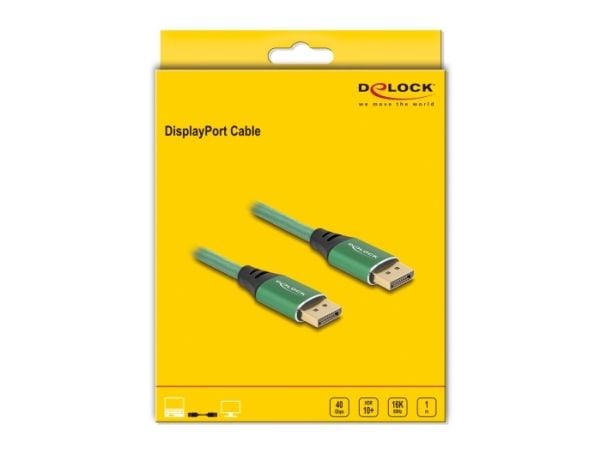 Delock - DisplayPort-kabel - DisplayPort (hann) til DisplayPort (hann) - DisplayPort 2.1 - 1 m - 16K 60Hz støtte - grønn