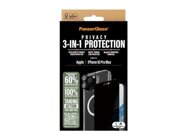 PanzerGlass ® 3-in-1 Privacy Protection Bundle iPhone 16 Pro Max, Apple, Apple - iPhone 16 Pro Max, Tørr påføring, Ripebestandig, Sjokkresistent, G...