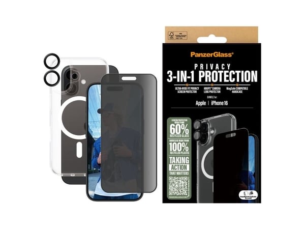 PanzerGlass - 3-i-1 personvernsbeskyttelsespakke - beskyttelsesboks for mobiltelefon - MagSafe-samsvar - polykarbonat (PC), termoplast-polyuretan (...