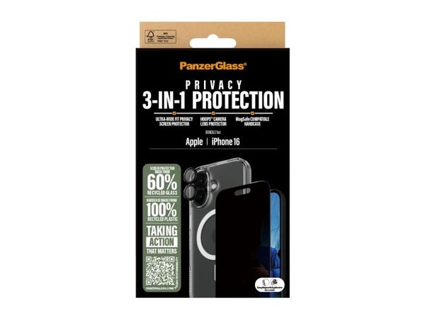 PanzerGlass - 3-i-1 personvernsbeskyttelsespakke - beskyttelsesboks for mobiltelefon - MagSafe-samsvar - polykarbonat (PC), termoplast-polyuretan (...