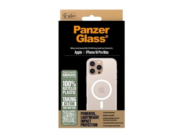 PanzerGlass ® HardCase Transparent w. White MagSafe iPhone 16 Pro Max, Suojus, Apple, Apple - iPhone 16 Pro Max, Läpinäkyvä