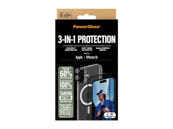 PanzerGlass - 3-i-1 beskyttelsespakke - baksidedeksel for mobiltelefon - ultrabred passform med EasyAligner - MagSafe-samsvar - resirkulert plast, ...
