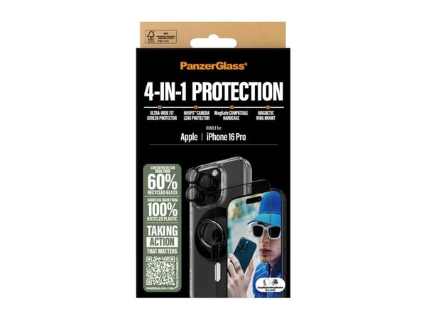 PanzerGlass ® 4-in-1 Protection Bundle iPhone 16 Pro, Apple, Apple - iPhone 16 Pro, Tørr påføring, Ripebestandig, Sjokkresistent, Gjennomsiktig, 1 ...