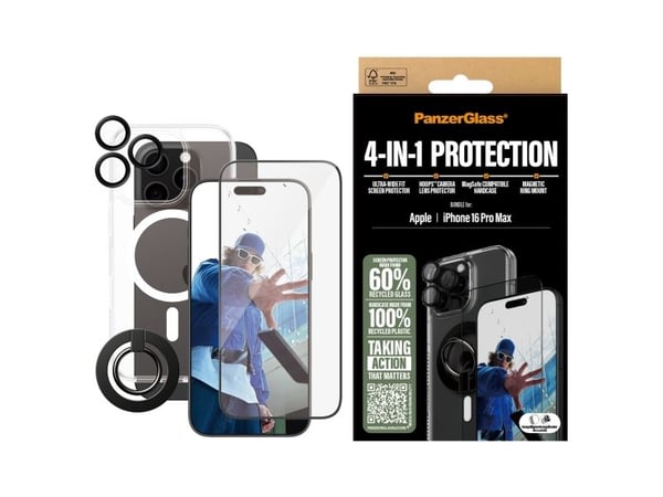 PanzerGlass - 4-in-1 Pack - baksidedeksel for mobiltelefon - ultra-bred passform - MagSafe-samsvar - resirkulert plast - med Skjermbeskytter, linse...