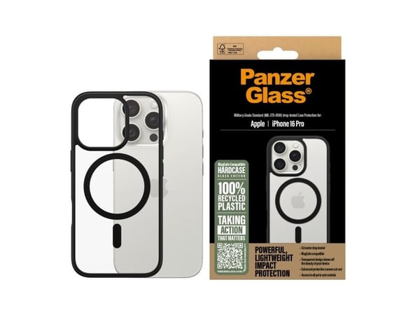PanzerGlass HardCase - Baksidedeksel for mobiltelefon - MagSafe-samsvar - polykarbonat, termoplast-polyuretan (TPU) - svart - for Apple iPhone 16 Pro