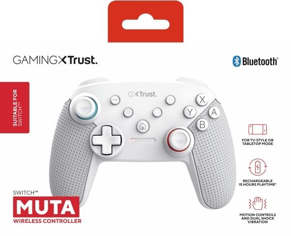 Trust GXT 1246w Muta - Spelkontroll - 15 knappar - trådlös - Bluetooth - vit - för Nintendo Switch, Nintendo Switch Lite, Nintendo Switch OLED