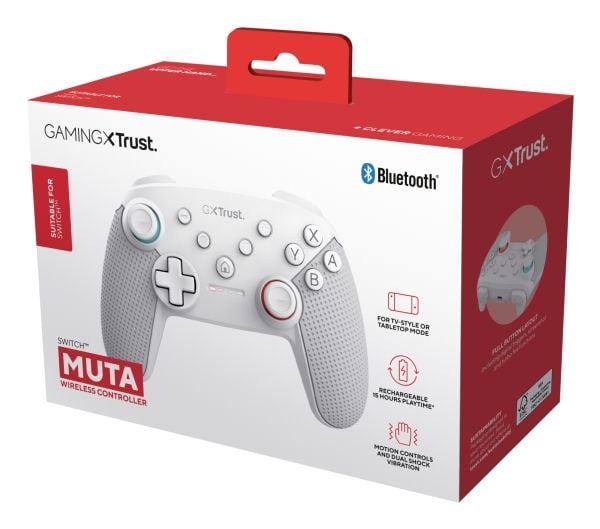 Trust GXT 1246w Muta - Spelkontroll - 15 knappar - trådlös - Bluetooth - vit - för Nintendo Switch, Nintendo Switch Lite, Nintendo Switch OLED