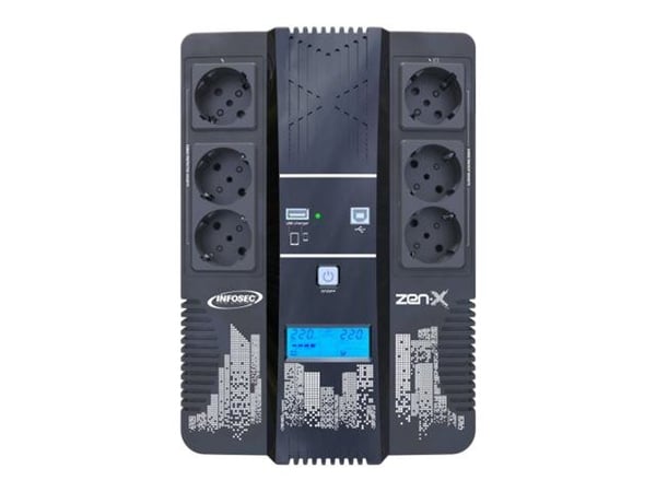 INFOSEC Zen-X 1000 - UPS - AC 220/230/240 V - 600 watt - 1000 VA - enkeltfase - USB - utgangskontakter: 8