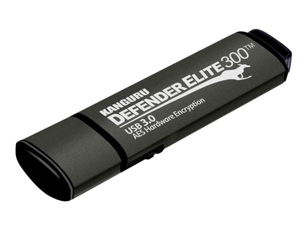 iStorage Kanguru Defender Elite300, 64GB, 64 GB, USB A-tyyppi, 3.2 Gen 1 (3.1 Gen 1), Suojus, 22 g, Musta, Harmaa