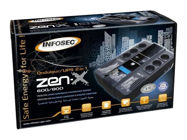 INFOSEC Zen-X 1000 - UPS - AC 220/230/240 V - 600 watt - 1000 VA - enkeltfase - USB - utgangskontakter: 8