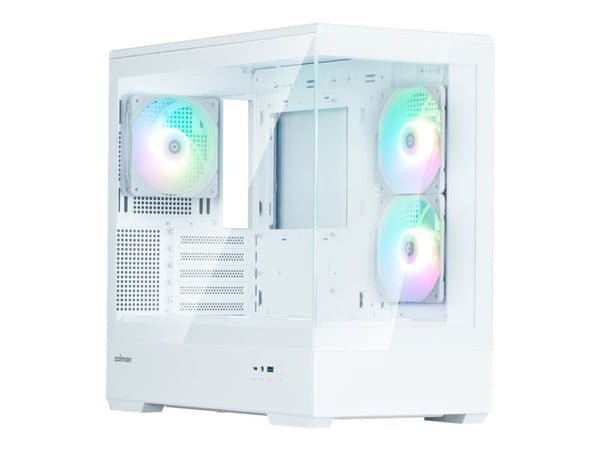 Zalman P30 V2 - MT - micro ATX - genomskinlig sidopanel (härdat glas) - ingen strömförsörjning (ATX) - vit - USB/ljud