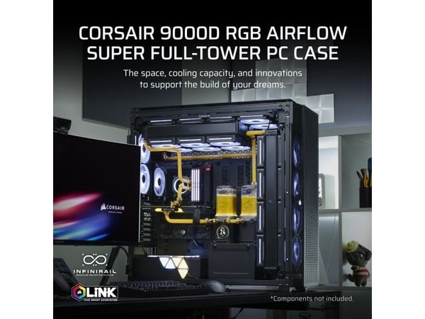 CORSAIR 9000D RGB AIRFLOW - Super full tower - SSI EEB - sidepanel med vindu (herdet glass) - ingen strømforsyning (ATX) - svart - USB/lyd