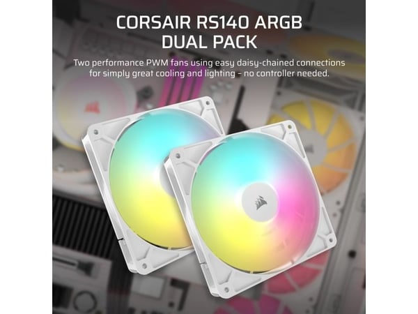 Corsair RS140 ARGB, Tuuletin, 14 cm, 330 RPM, 1700 RPM, Valkoinen