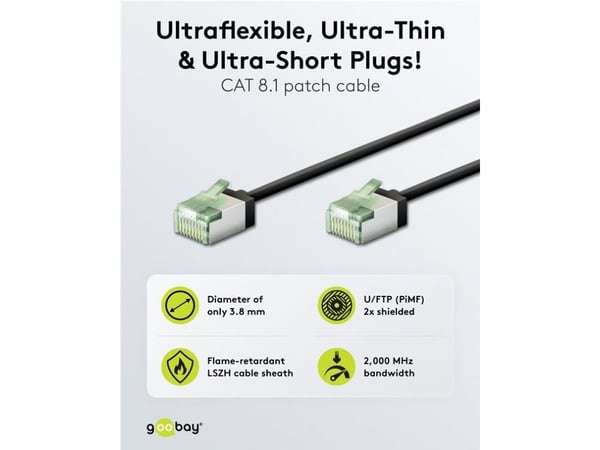 Goobay 74354, 2 m, Cat8.1, U/FTP (STP), RJ-45, RJ-45, Sort