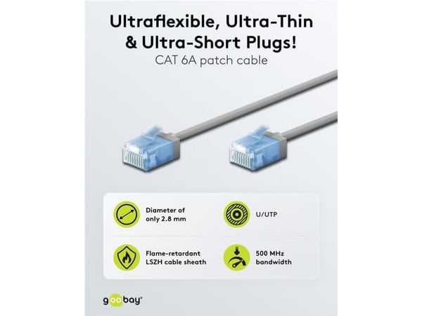 Ultraflexibel nätverkskabel CAT 6A, smal, U/UTP, grå