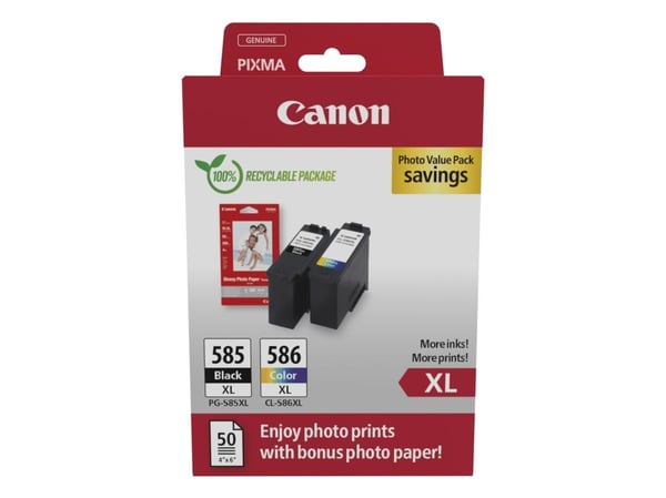 Canon PG-585XL/CL-586XL Photo Value Pack - 2-pack - Høy ytelse - svart, farge (cyan, magenta, gul) - hengeboks - blekkpatron/papirsett - for PIXMA ...