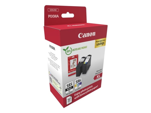 Canon PG-585XL/CL-586XL Photo Value Pack - 2-pack - Høy ytelse - svart, farge (cyan, magenta, gul) - hengeboks - blekkpatron/papirsett - for PIXMA ...