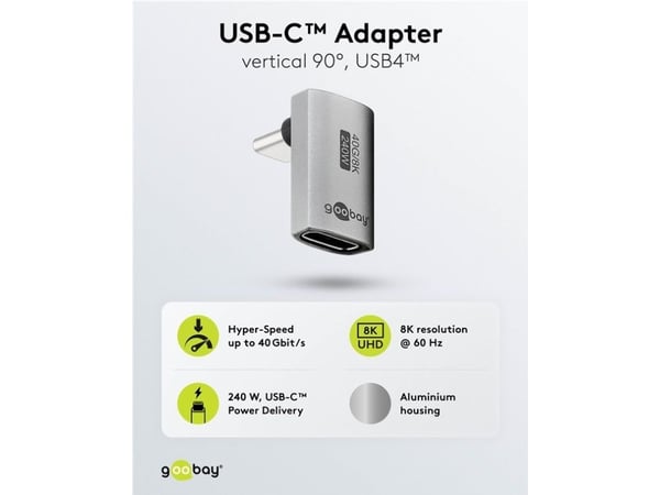 USB-C™-sovitin pystysuora 90° lyhyt, USB4™
