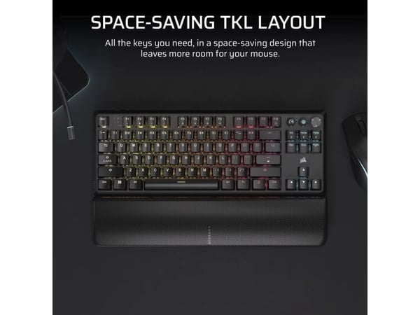 CORSAIR K70 CORE TKL WIRELESS RGB - Tastatur - TKL - bakgrunnsbelyst - trådløs - Bluetooth, USB, 2.4 GHz - QWERTY - Nordisk - tastsvitsj: CORSAIR M...