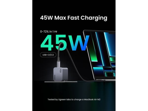 Ugreen Nexode Pro 45W verkkolaturi, 2x USB-C (harmaa)