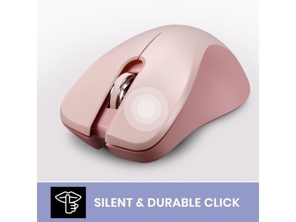 Perixx PERIMICE-621, Høyre hendt, Optisk, RF Wireless + Bluetooth + USB Type-A, 1600 DPI, Rosa