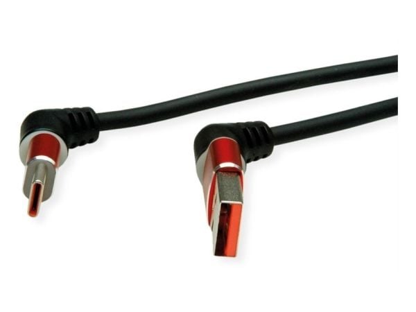ROLINE 11.02.8345, 1 m, USB A, USB C, USB 2.0, 0,48 Gbit/s, Sort, Rød