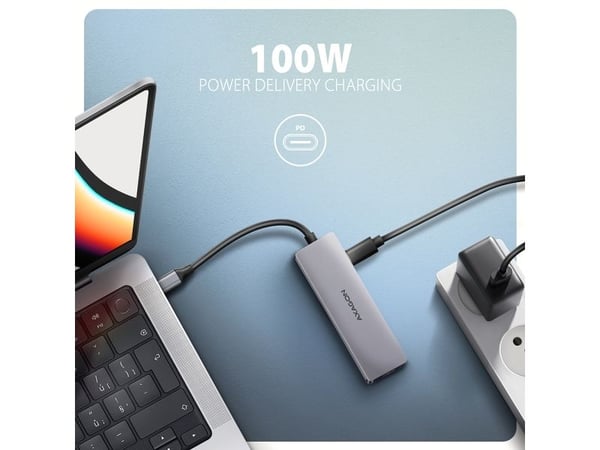 Axagon HMC-5H60, Koblet med ledninger (ikke trådløs), USB 3.2 Gen 1 (3.1 Gen 1) Type-C, 100 W, 1.4/2.2, Grå, 5 Gbit/s