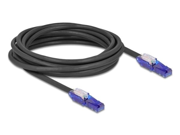 Delock - Nettverkskabel - RJ-45 (hann) vinklet til RJ-45 (hann) vinklet - 5 m - 6 mm - UTP - CAT 6 - halogenfri, uten hindringer - svart