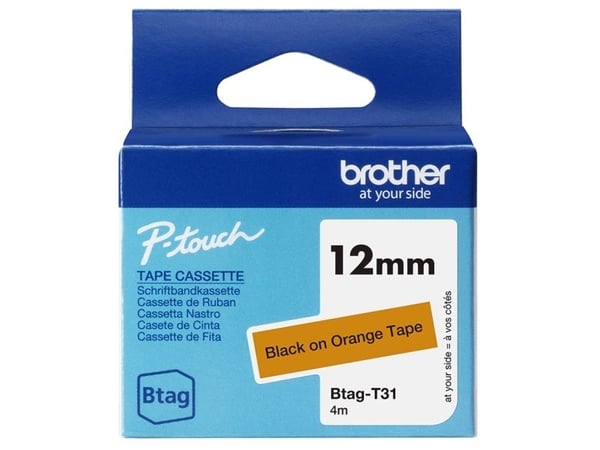 Brother BTAG-T31, Musta oranssilla, Filippiinit, 5 vuosi/vuosia, Brother, P-touch PT-N10, PT-N20, PT-N25BT, 1,2 cm