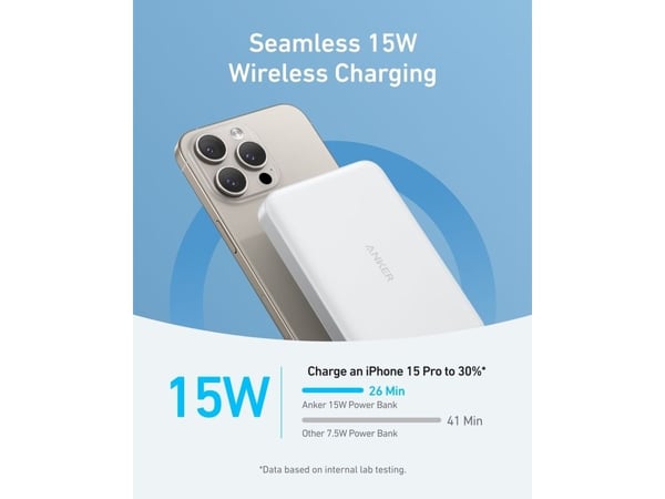 Anker MagGo - Trådløs nødlader - 10000 mAh - 30 watt - PD (USB-C) - på kabel: USB-C - hvit